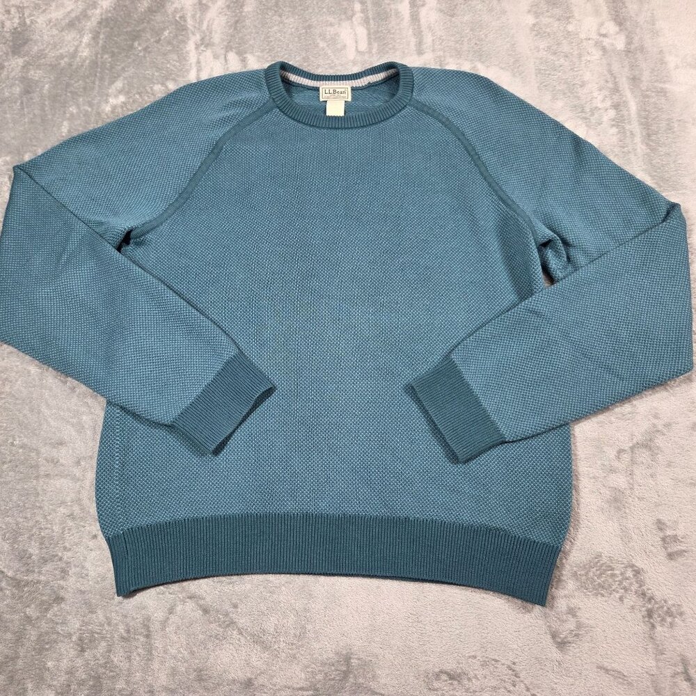 LL Bean Sweater Mens Large Teal Coolmax Blend Performance Birdseye Crewneck